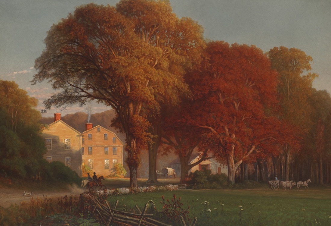 The Wayside Inn, a chromolithograph by Thomas Hill published by L. Prang & Co., c. 1860s–1890s. Public domain, Boston Public Library.